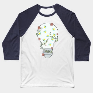 Floral Light Bulb With Fireflies Baseball T-Shirt